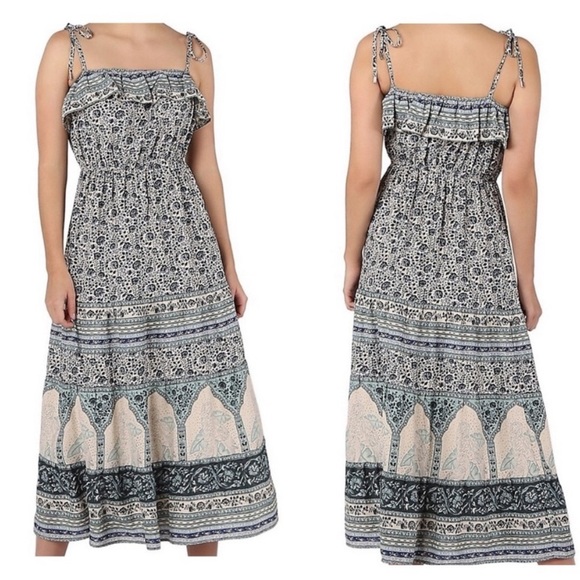 Dex Plus Dress Taj Mahal Bohemian Blue Cream Floral‎ Tie Straps NWT - Picture 1 of 11